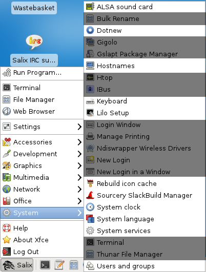 Screenshot of System Menu