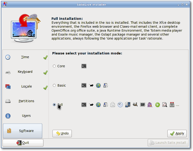 Screenshot of Salix Live Installer packages option