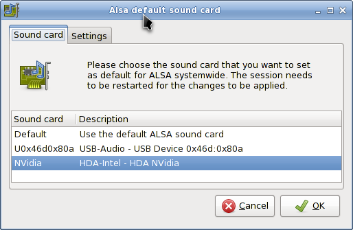 Screenshot of Alsa configuration utility