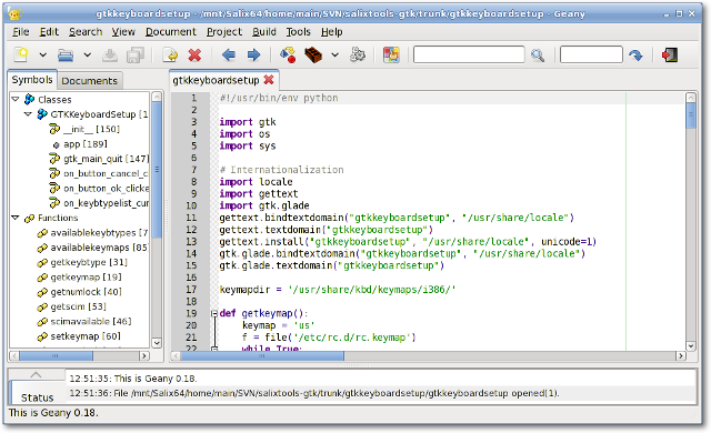 Screenshot of Geany