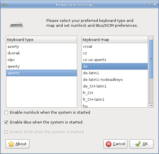 Captura de pantalla de la utilidad de configuración del Teclado