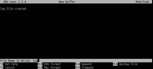 Captura de pantalla de una terminal con el editor de texto Nano