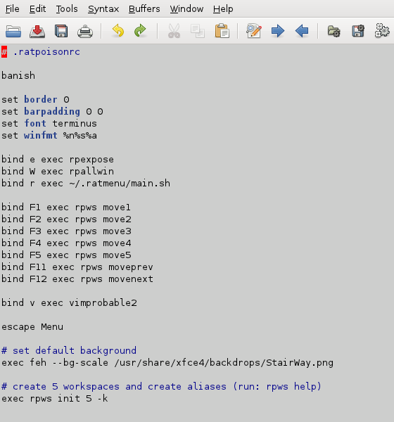 Haga permanentes los cambios de la configuración al editar ~/.ratpoisonrc