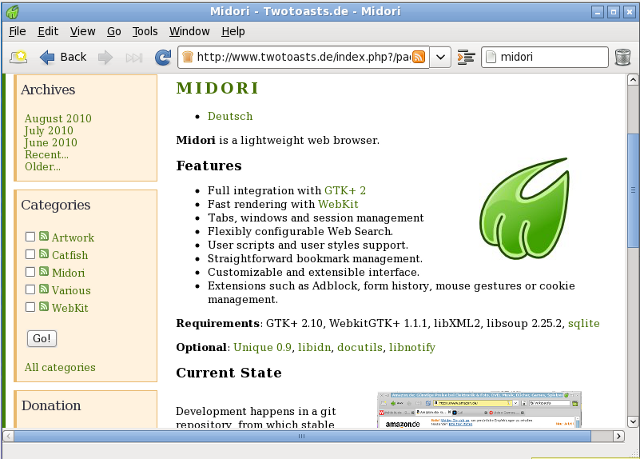 Schermata di Midori