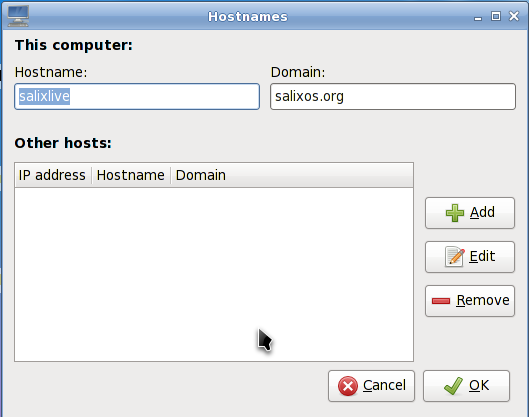 Schermata della utility Hostname