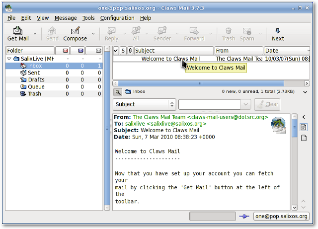 Schermata di Claws Mail