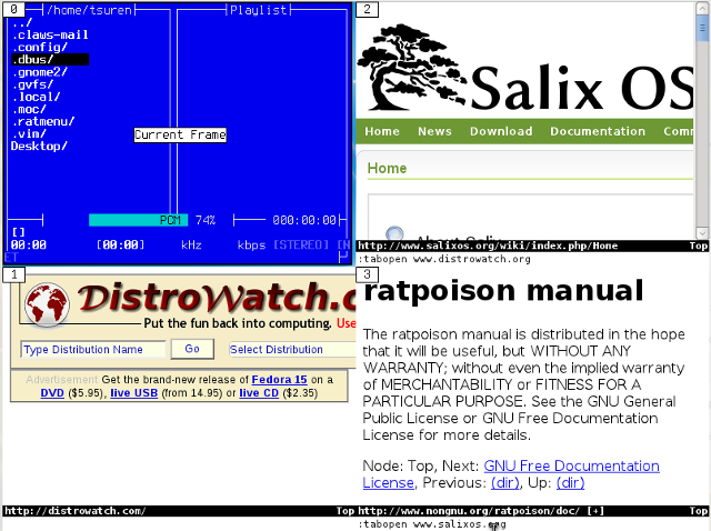 Screenshot van het Vimprobable browsen met meerdere vensters