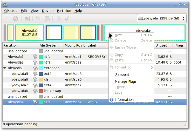 Skärmdump av Gparted